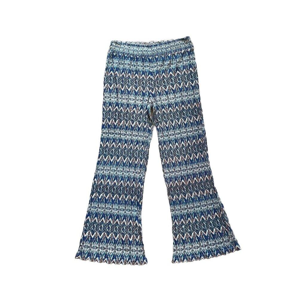 Eye Candy Cotton Gauze Blue Boho Allover Print Wide Leg Pull On Pants Resort, 1X